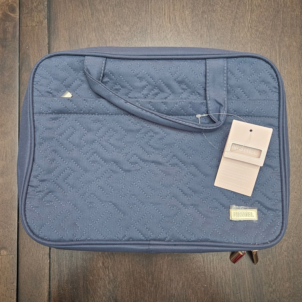 Nishel Large Hanging Toiletry Bag Quilted Blue Travel Organize Cosmetic Case NEW